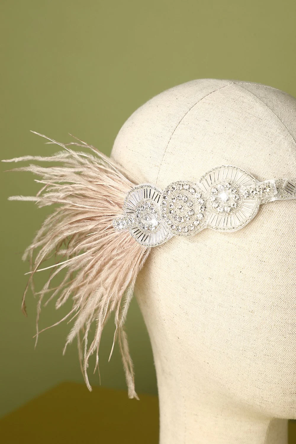 1920s Feather Beaded Flapper Headband - Image 3