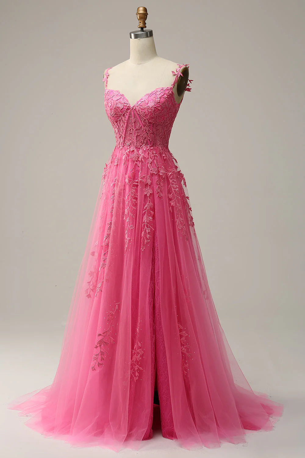 A Line Off the Shoulder Hot Pink Long Prom Dress with Appliques - Image 6