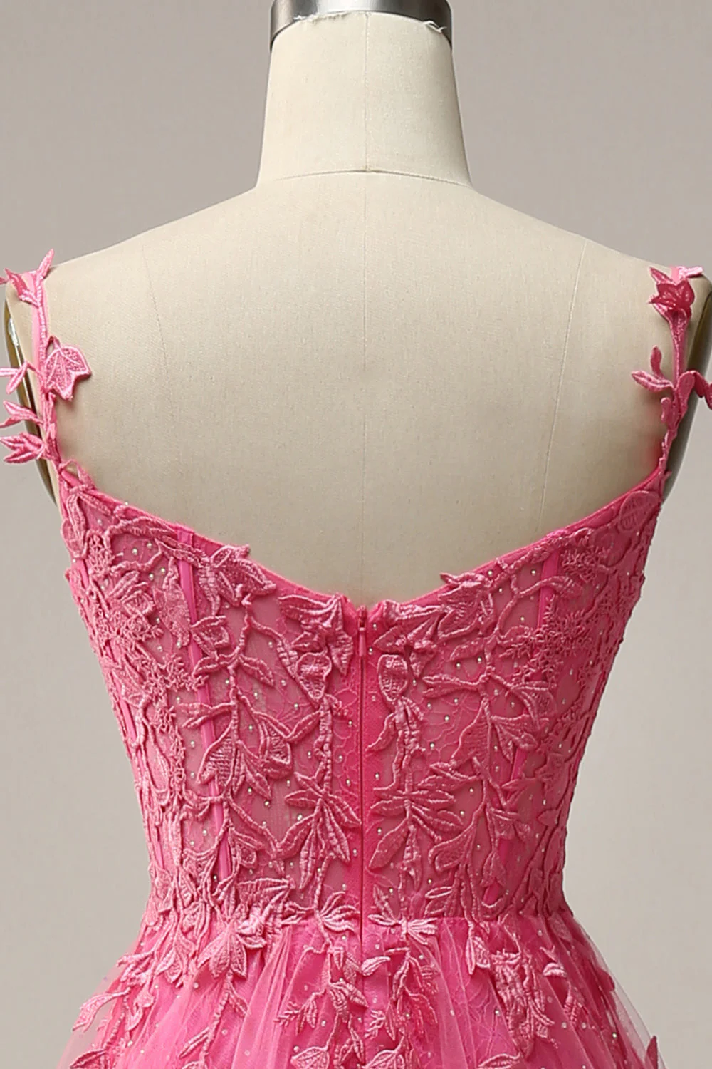 A Line Off the Shoulder Hot Pink Long Prom Dress with Appliques - Image 8