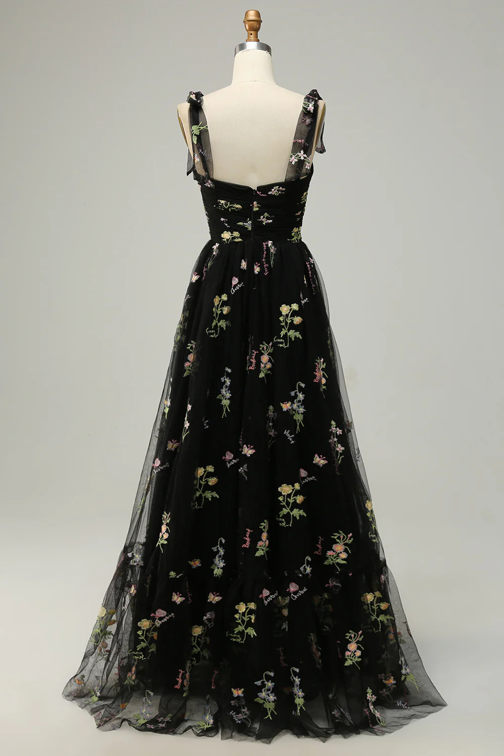 A Line Spaghetti Straps Champagne Prom Dress with Appliques - Image 12