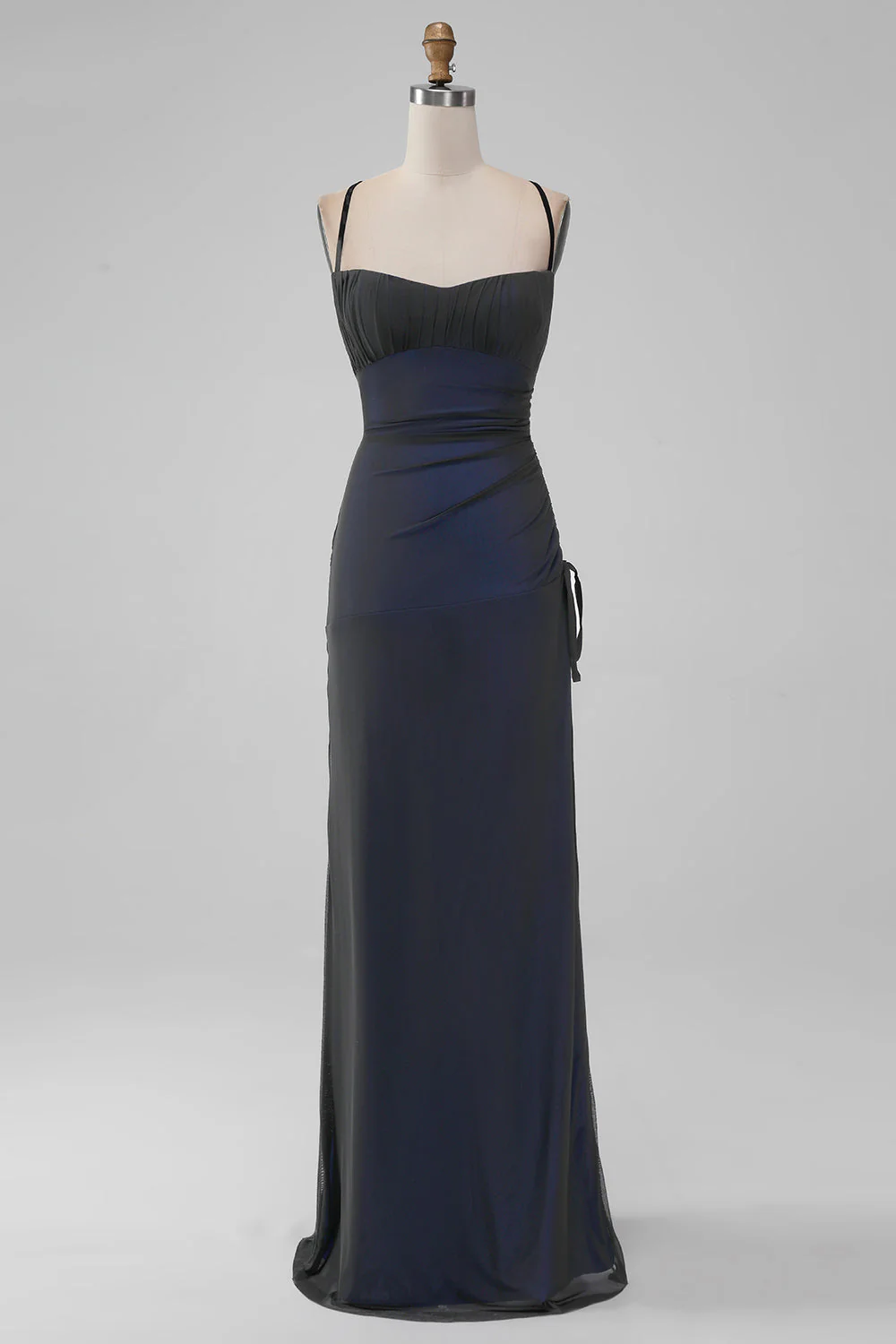 Sheath Spaghetti Straps Floor Length Black Red Bridesmaid Dress - Image 9