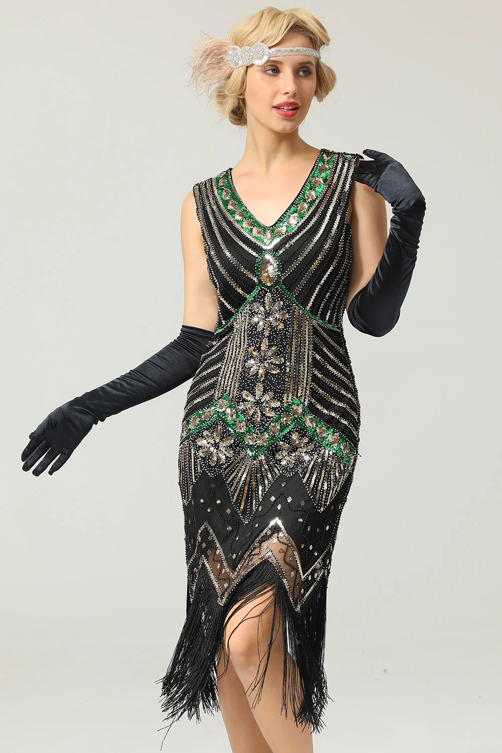 Black Glitter Fringe 1920s Flapper Dress - Image 8