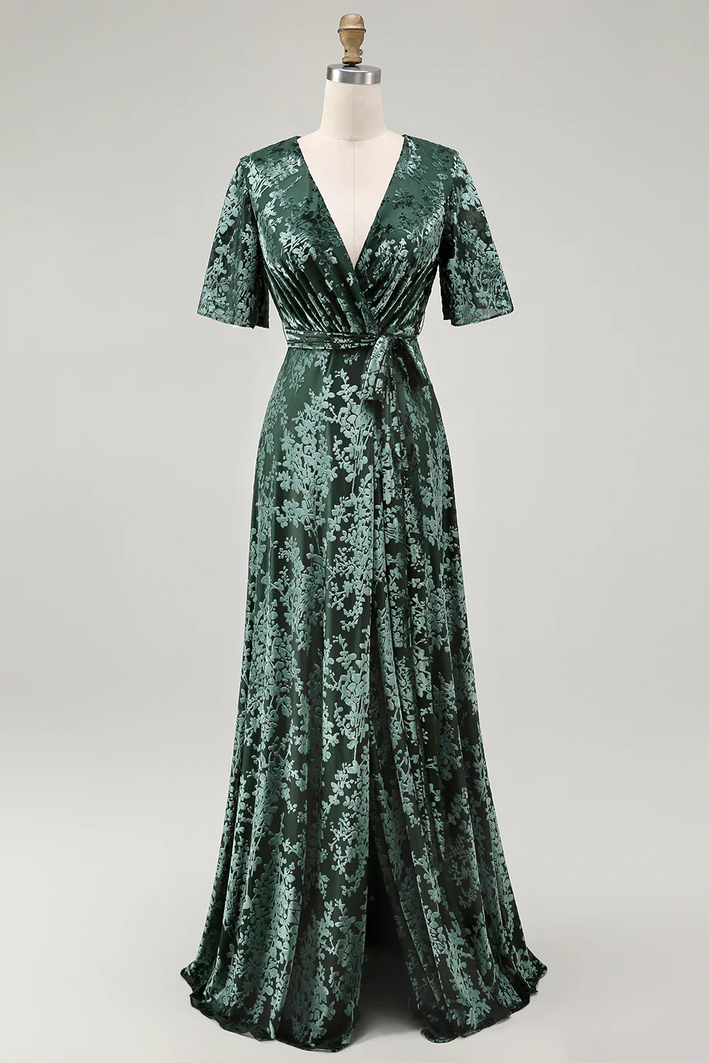 Burnout Velvet Dark Green Mother of Bride Dress - Image 19