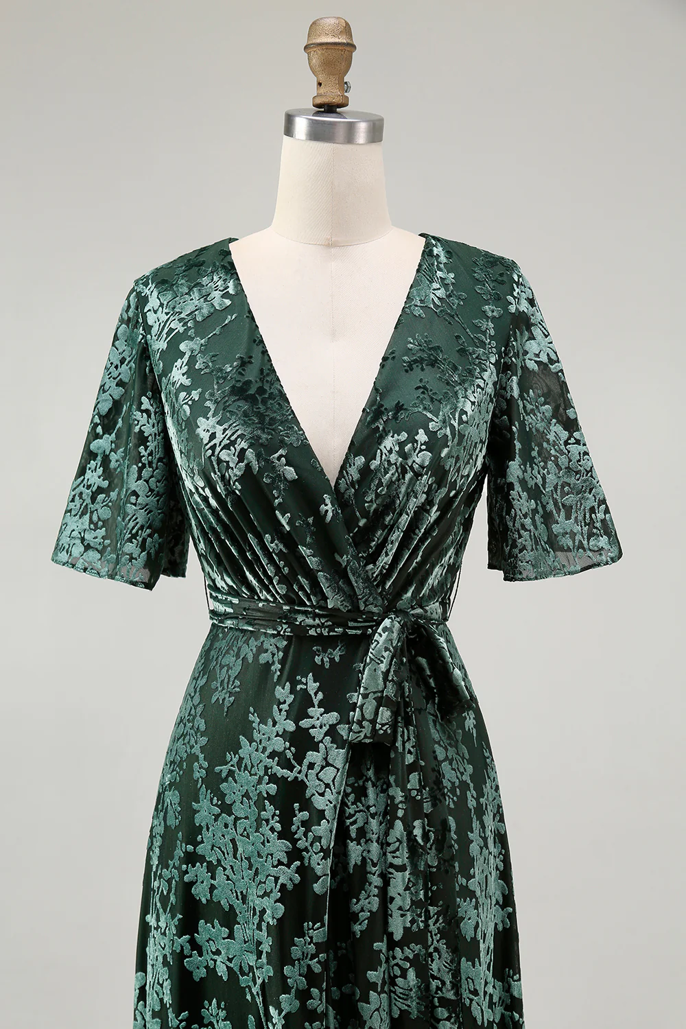 Burnout Velvet Dark Green Mother of Bride Dress - Image 22