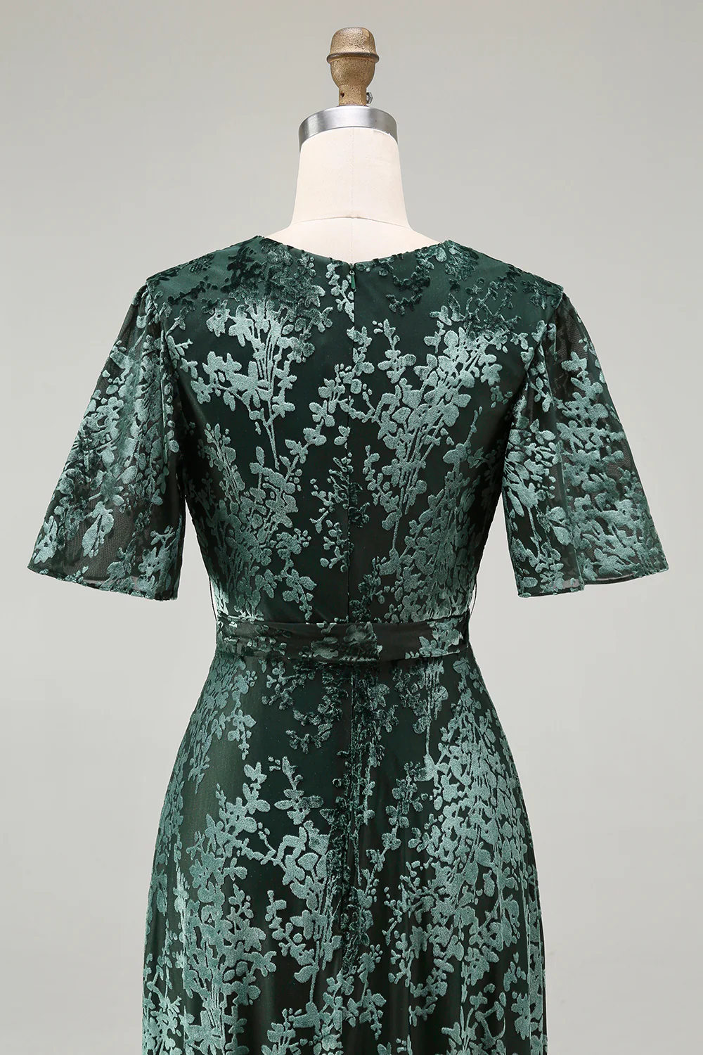 Burnout Velvet Dark Green Mother of Bride Dress - Image 23