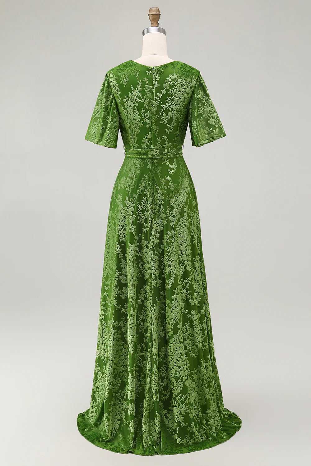 Burnout Velvet Dark Green Mother of Bride Dress - Image 14