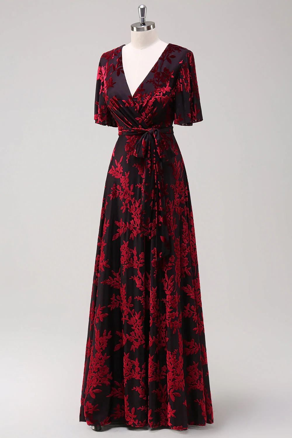 Burnout Velvet Dark Green Mother of Bride Dress - Image 9