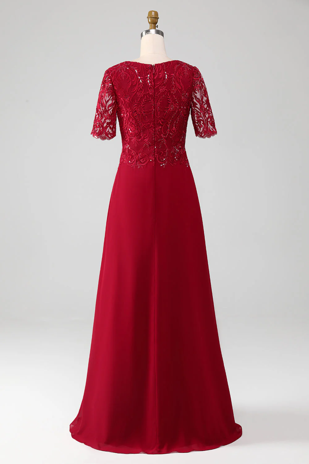 Burgundy A Line Round Neck Sequin Mother of Bride Dress With Appliques - Image 8