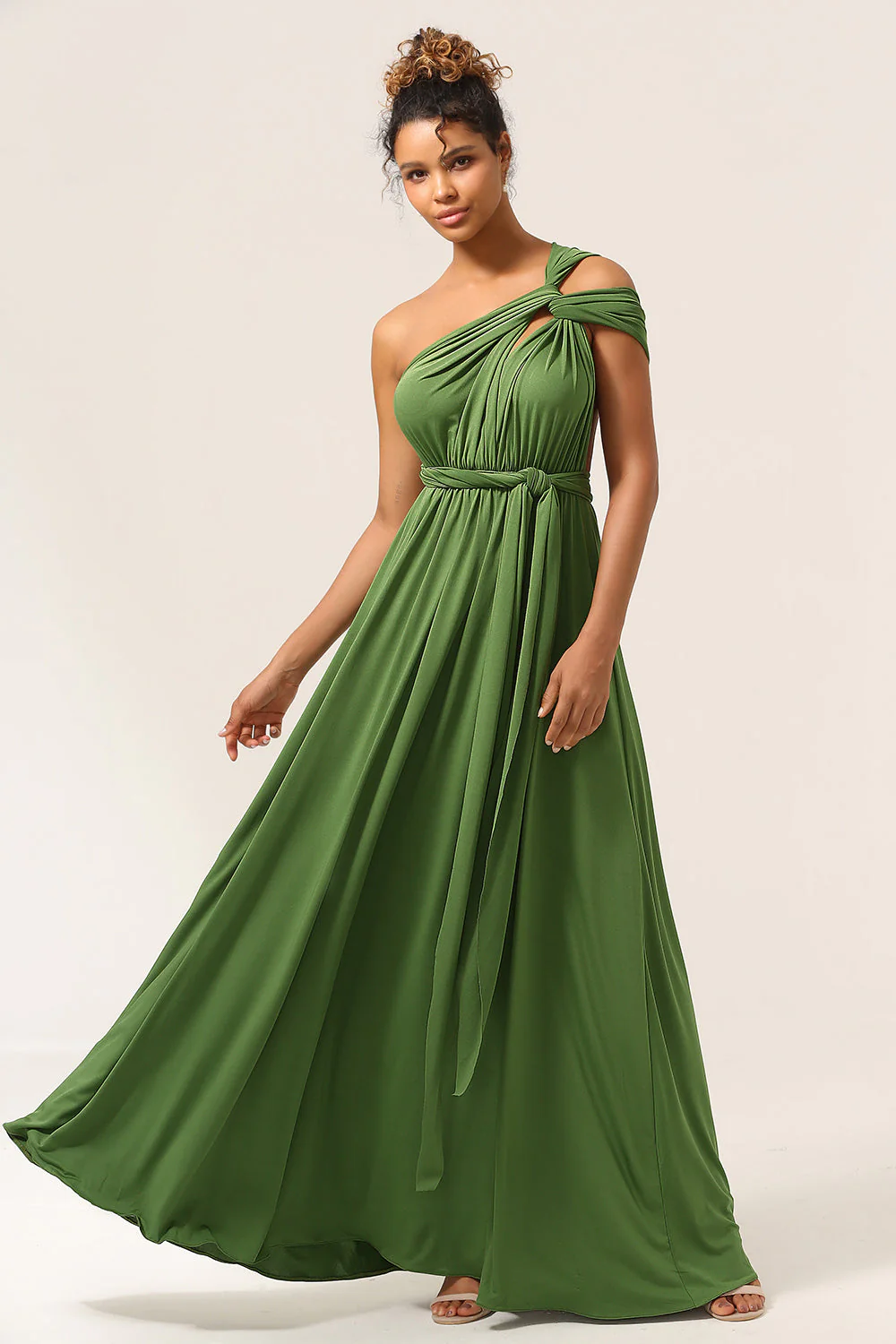 Charming A Line Olive Green Spandex Convertible Wear Long Bridesmaid Dress - Image 5