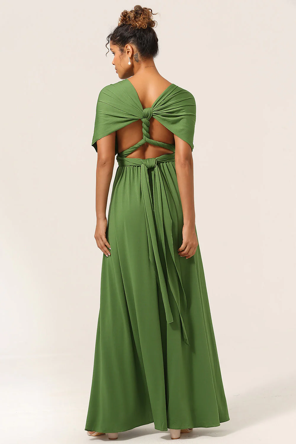 Charming A Line Olive Green Spandex Convertible Wear Long Bridesmaid Dress - Image 6