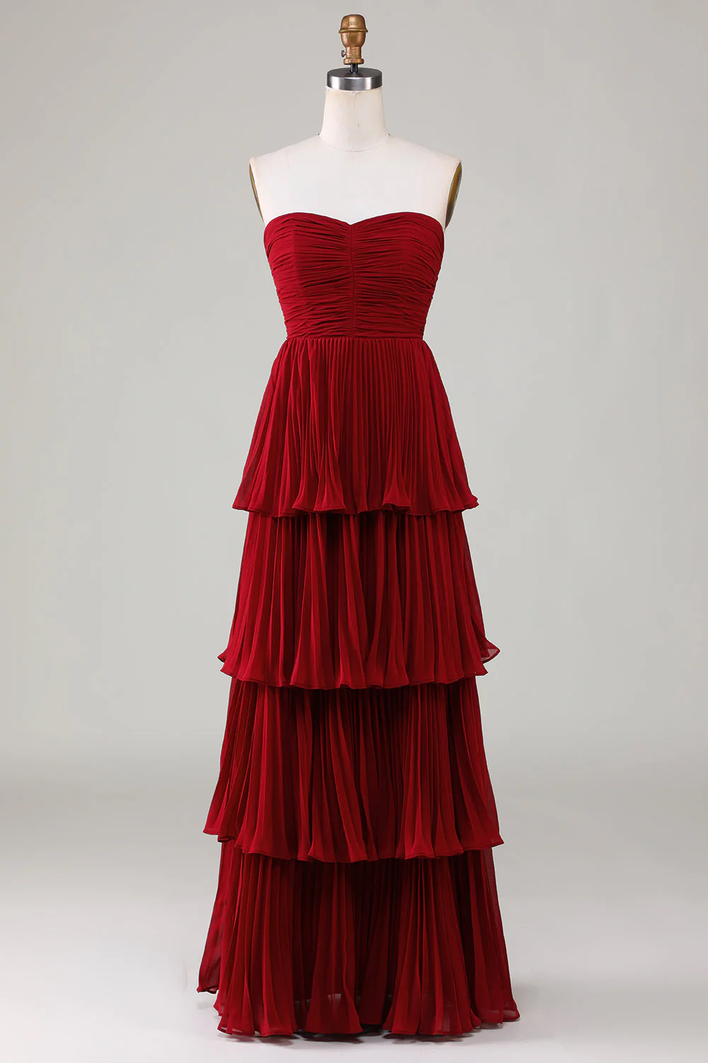 Charming A Line Strapless Burgudy Long Bridesmaid Dress with Ruffles - Image 3