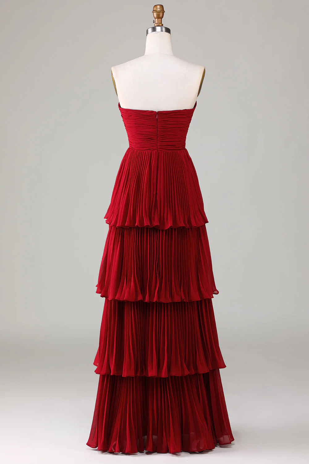Charming A Line Strapless Burgudy Long Bridesmaid Dress with Ruffles - Image 4