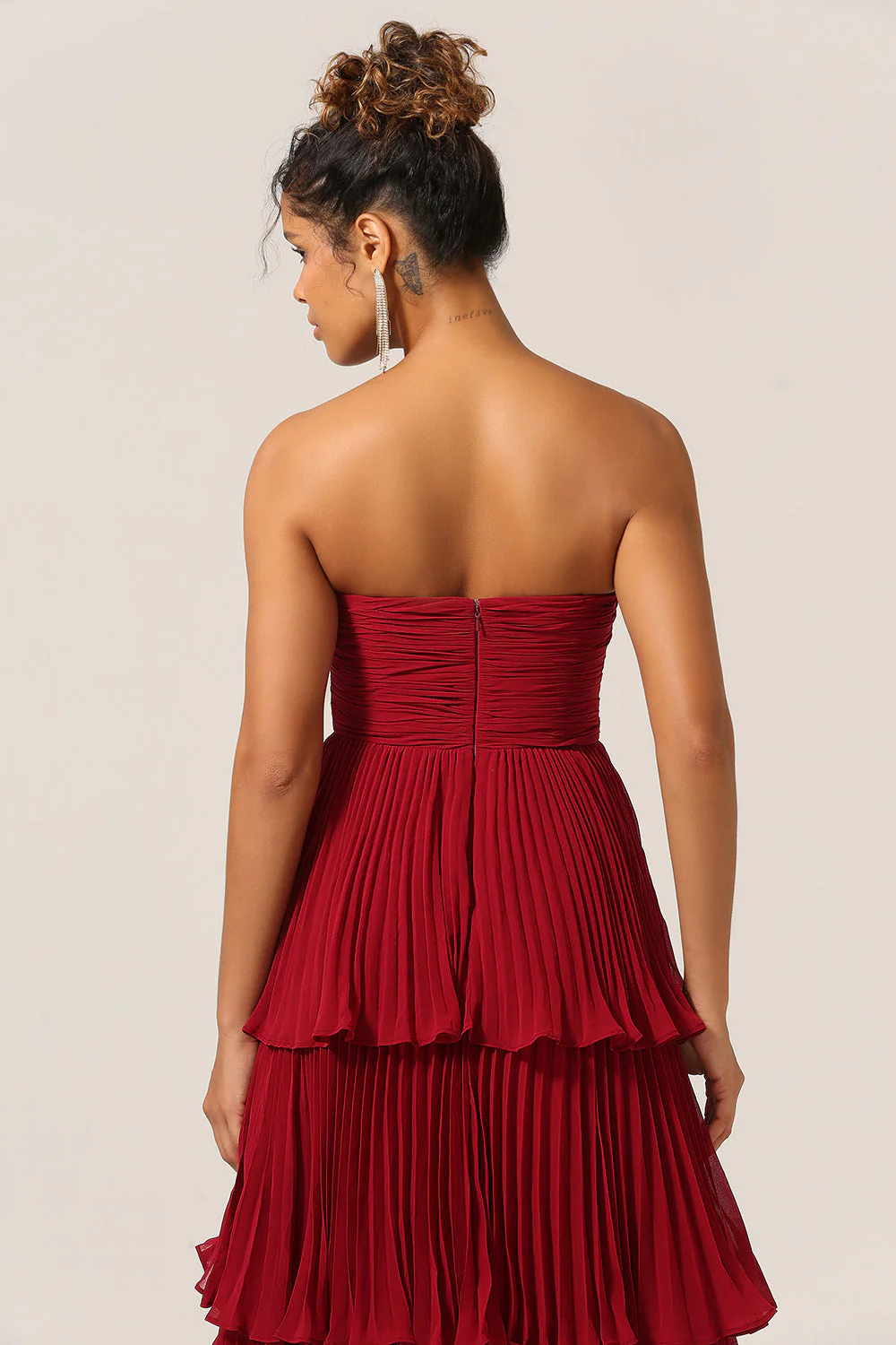 Charming A Line Strapless Burgudy Long Bridesmaid Dress with Ruffles - Image 8