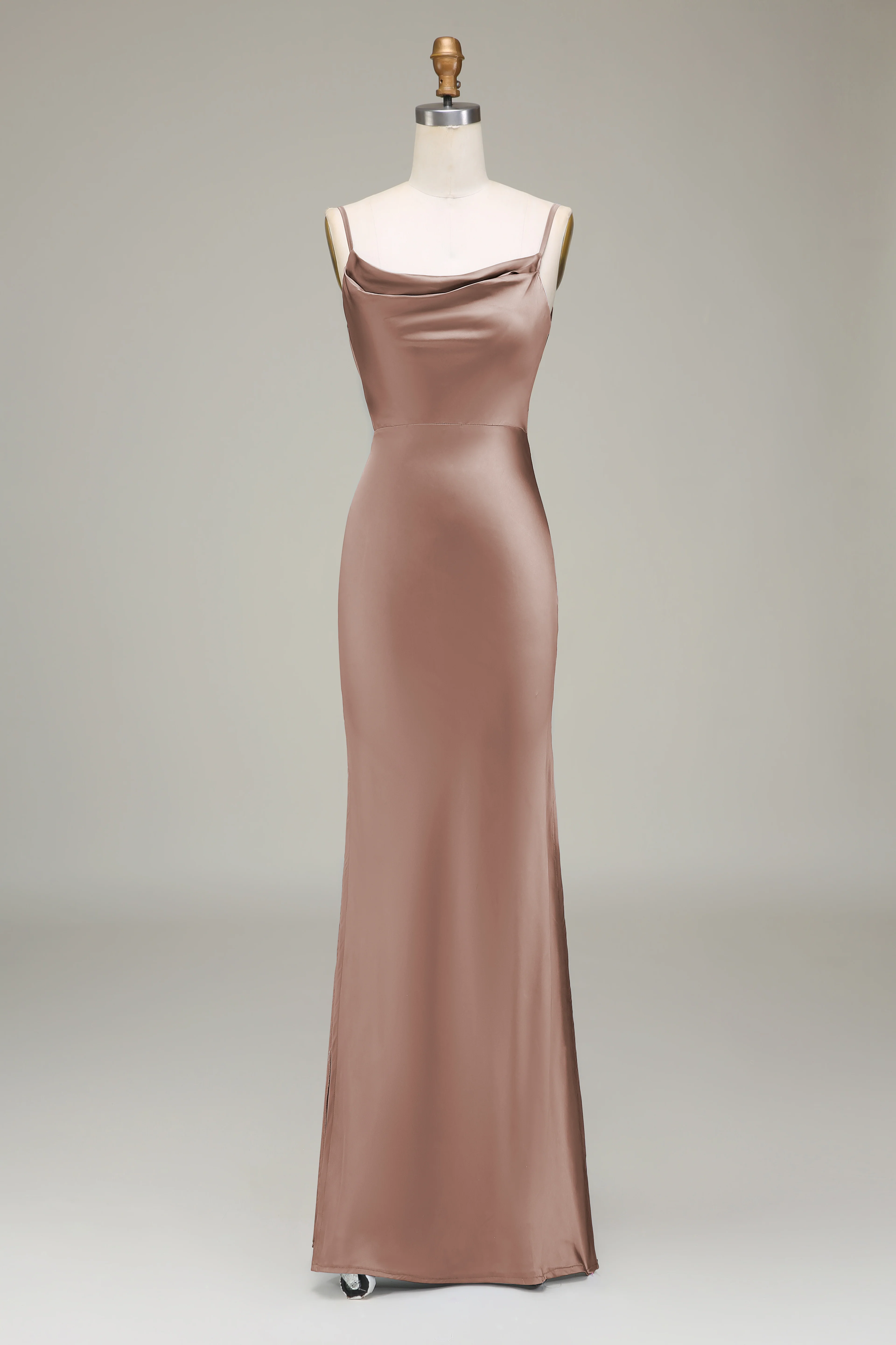 Dusty Blue Spaghetti Straps Sheath Satin Long Bridesmaid Dress - Image 13