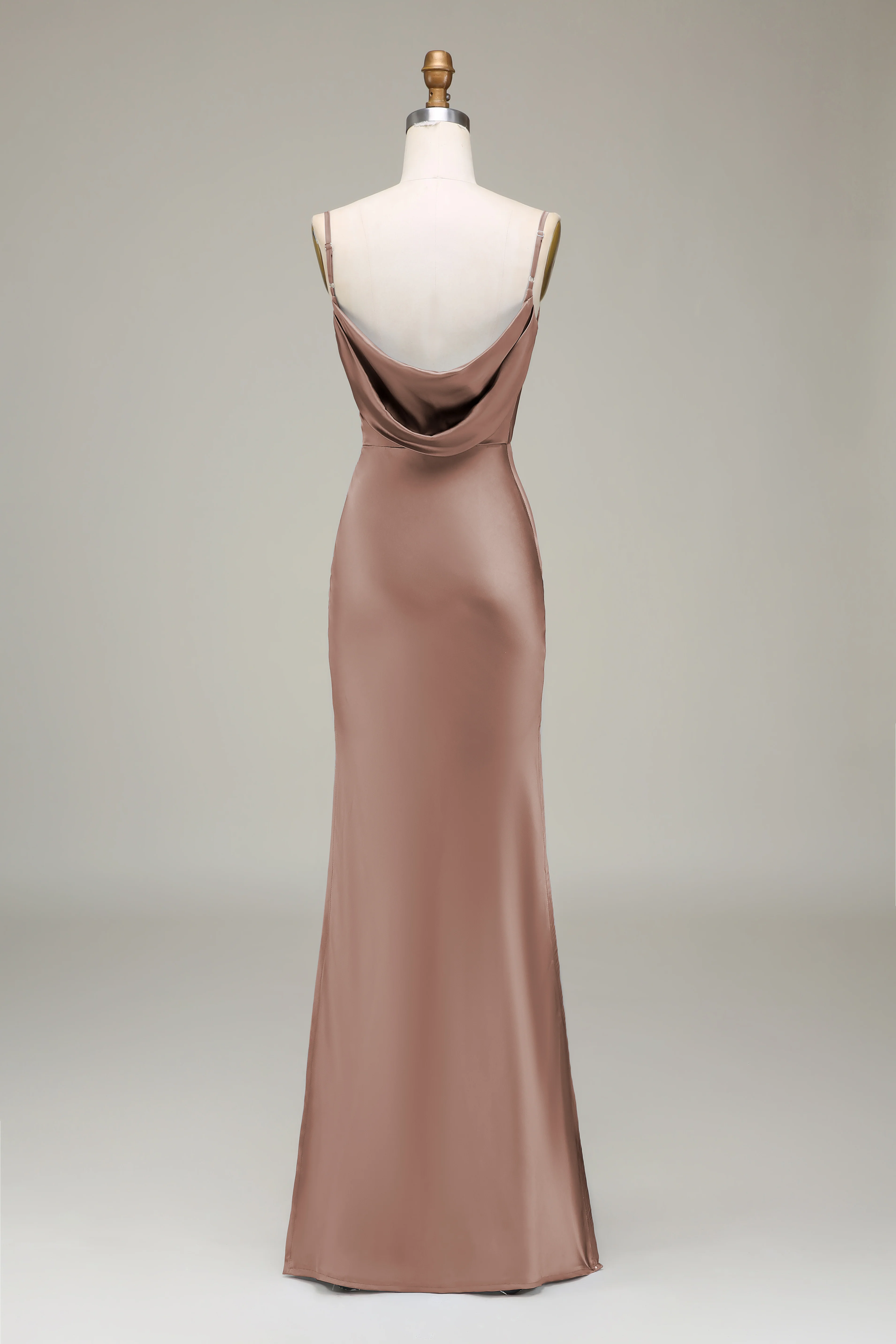 Dusty Blue Spaghetti Straps Sheath Satin Long Bridesmaid Dress - Image 14