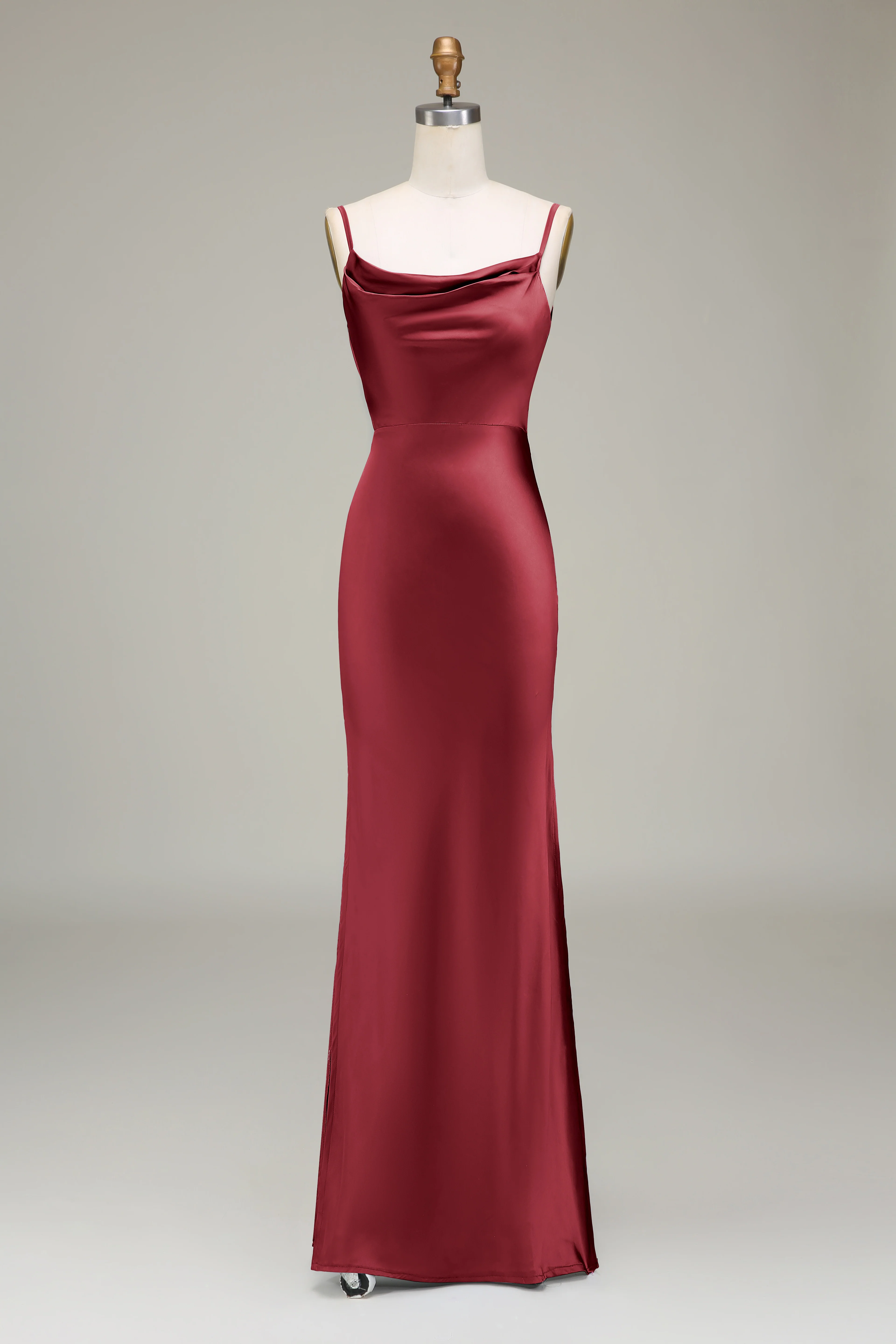 Dusty Blue Spaghetti Straps Sheath Satin Long Bridesmaid Dress - Image 9