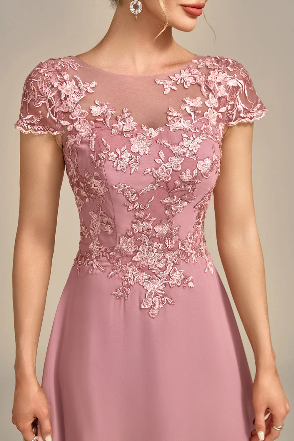 Dusty Rose A-Line Tea-Length Mother of the Bride Dress With Sequins - Image 3