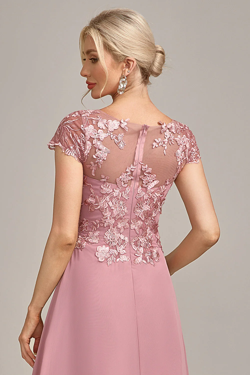 Dusty Rose A-Line Tea-Length Mother of the Bride Dress With Sequins - Image 4