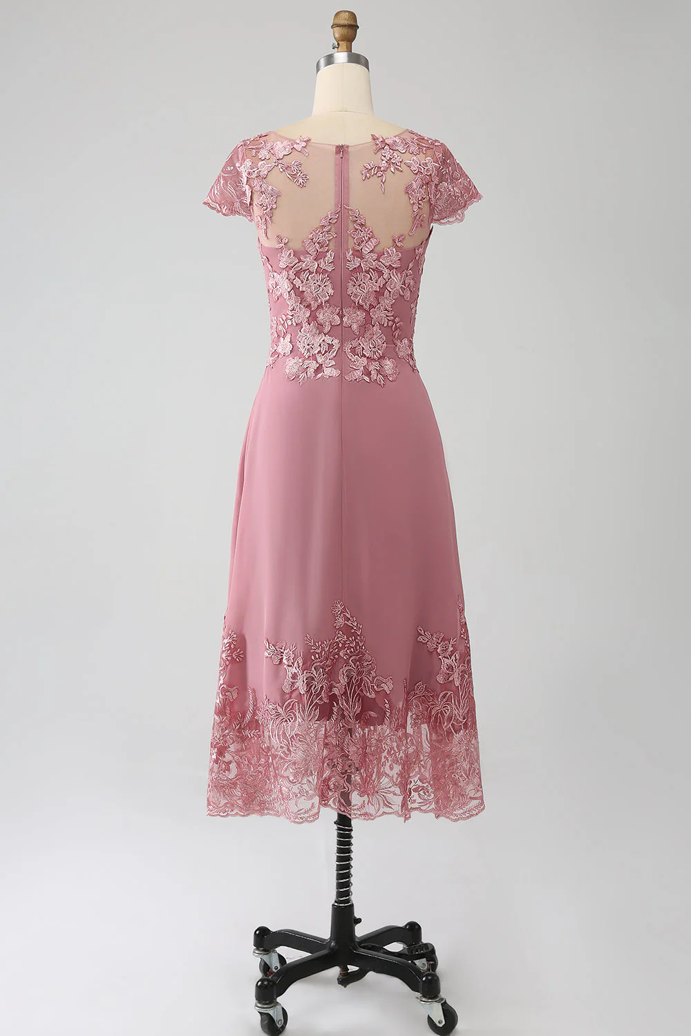 Dusty Rose A-Line Tea-Length Mother of the Bride Dress With Sequins - Image 8