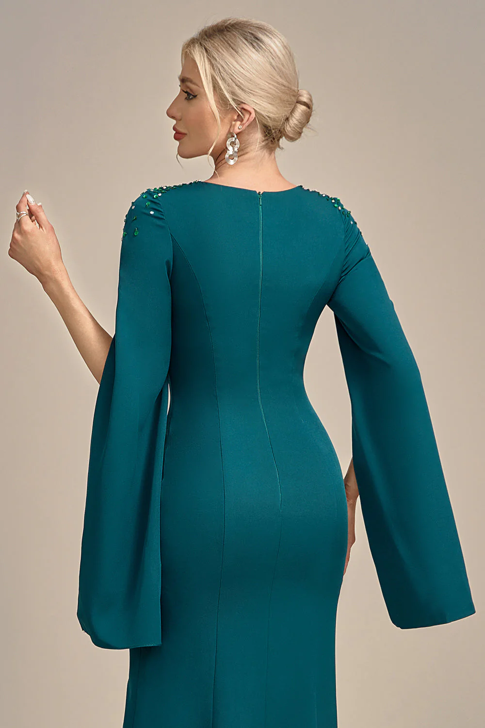 Glitter Dark Green Mermaid Round Neck Mother of the Bride Dress - Image 5