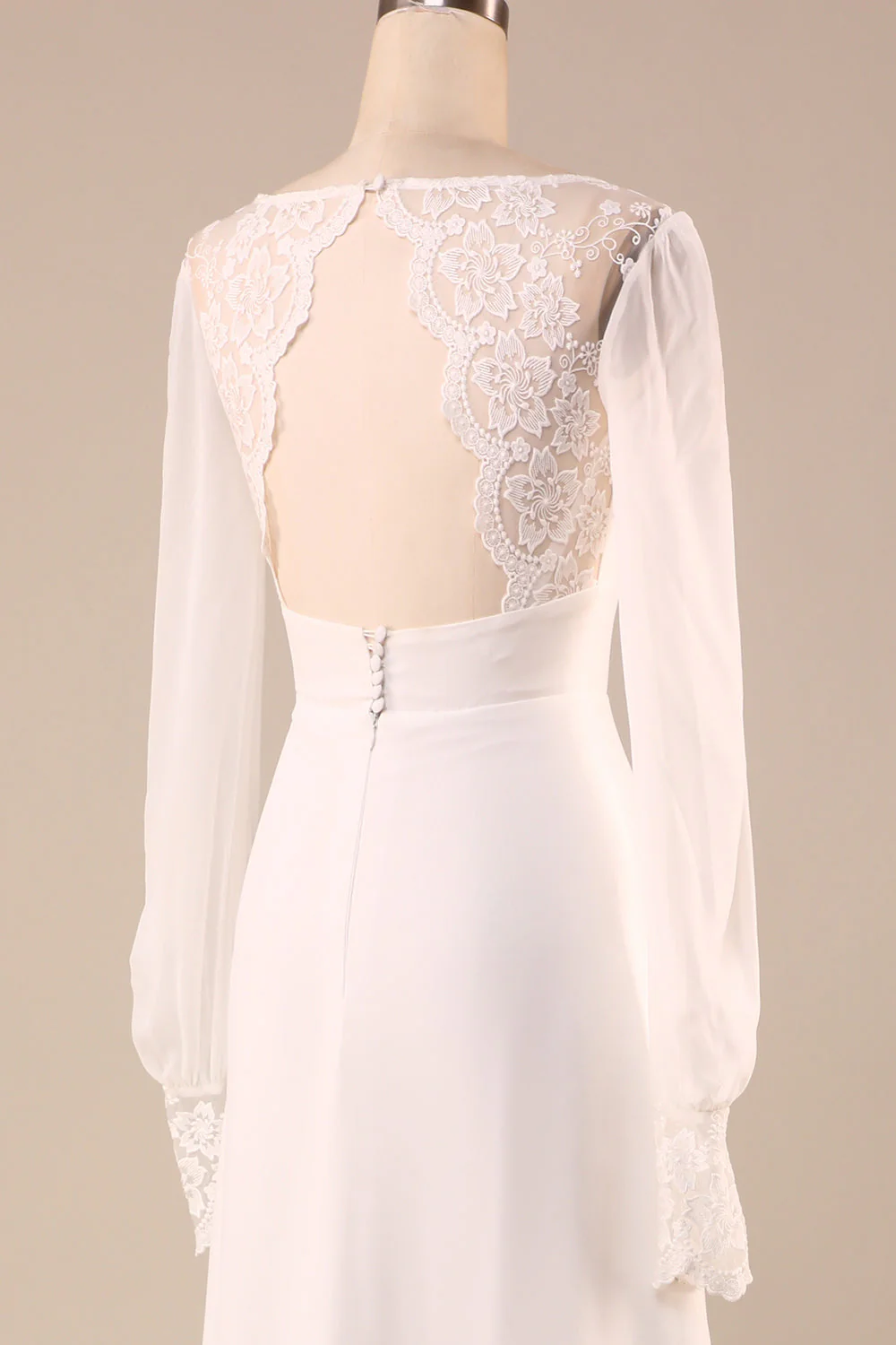 Ivory Long Sleeves Boho Chiffon Open Back Wedding Dress - Image 5