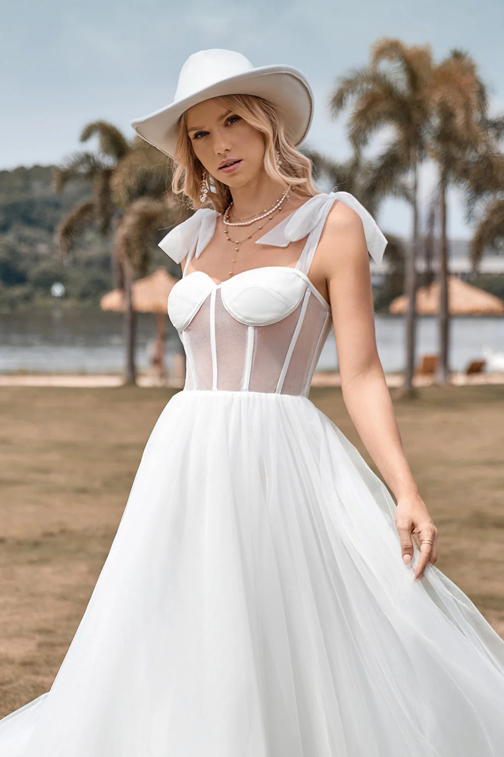 Ivory Tulle Corset Tea-Length A Line Wedding Dress - Image 3