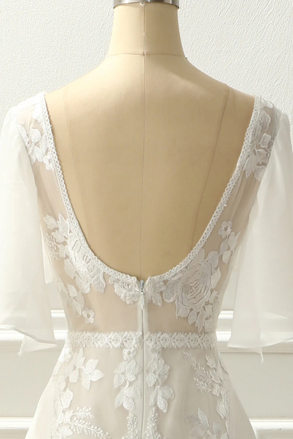 Ivory V Neck A Line Long Wedding Dress With Appliques - Image 5