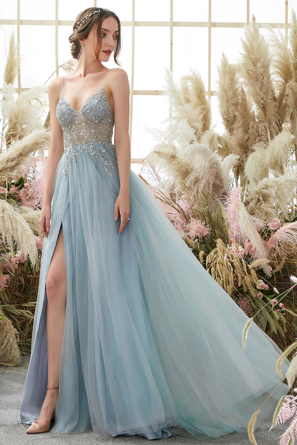 Lavender Tulle A-line Prom Dress with Beading - Image 9