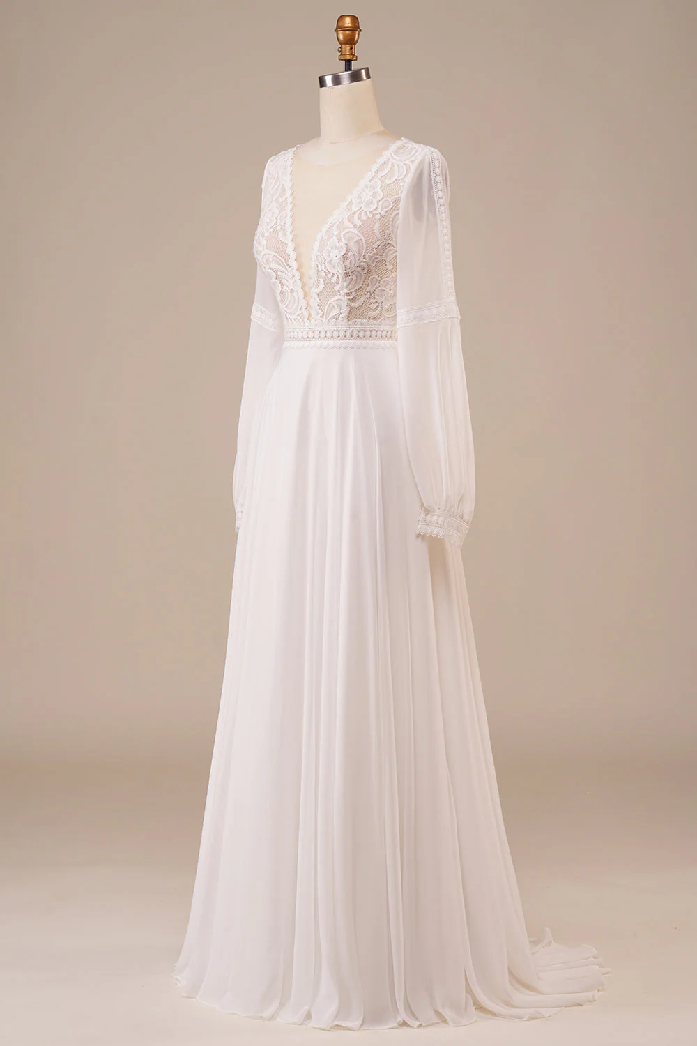 Long Sleeves Ivory Wedding Dress with Lace - Image 3