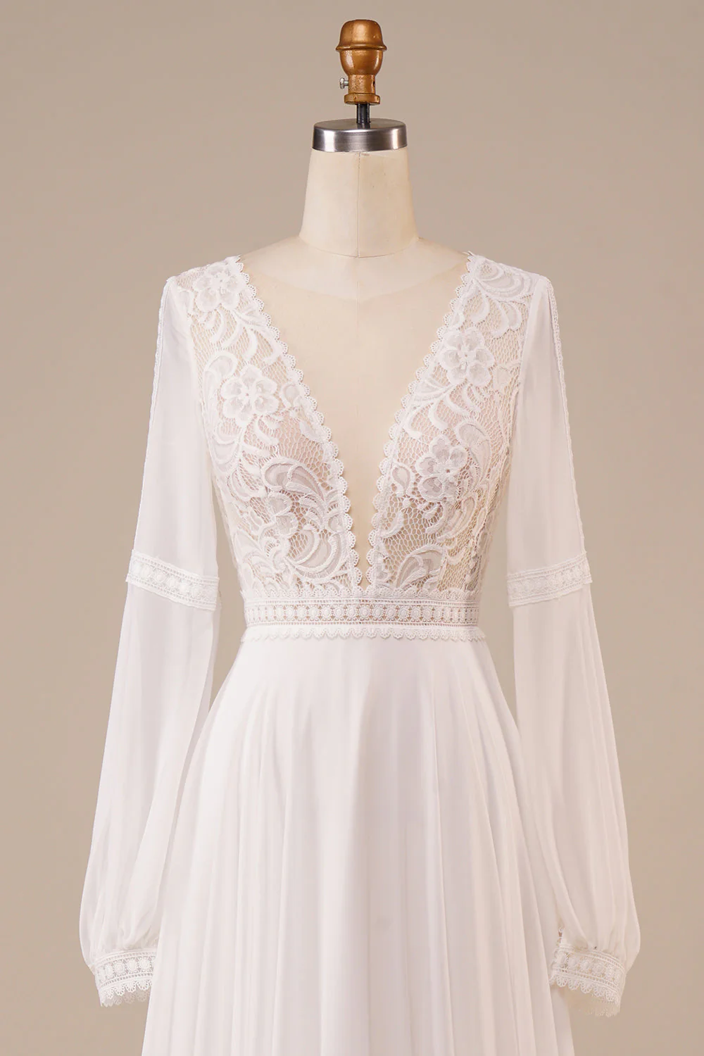 Long Sleeves Ivory Wedding Dress with Lace - Image 4