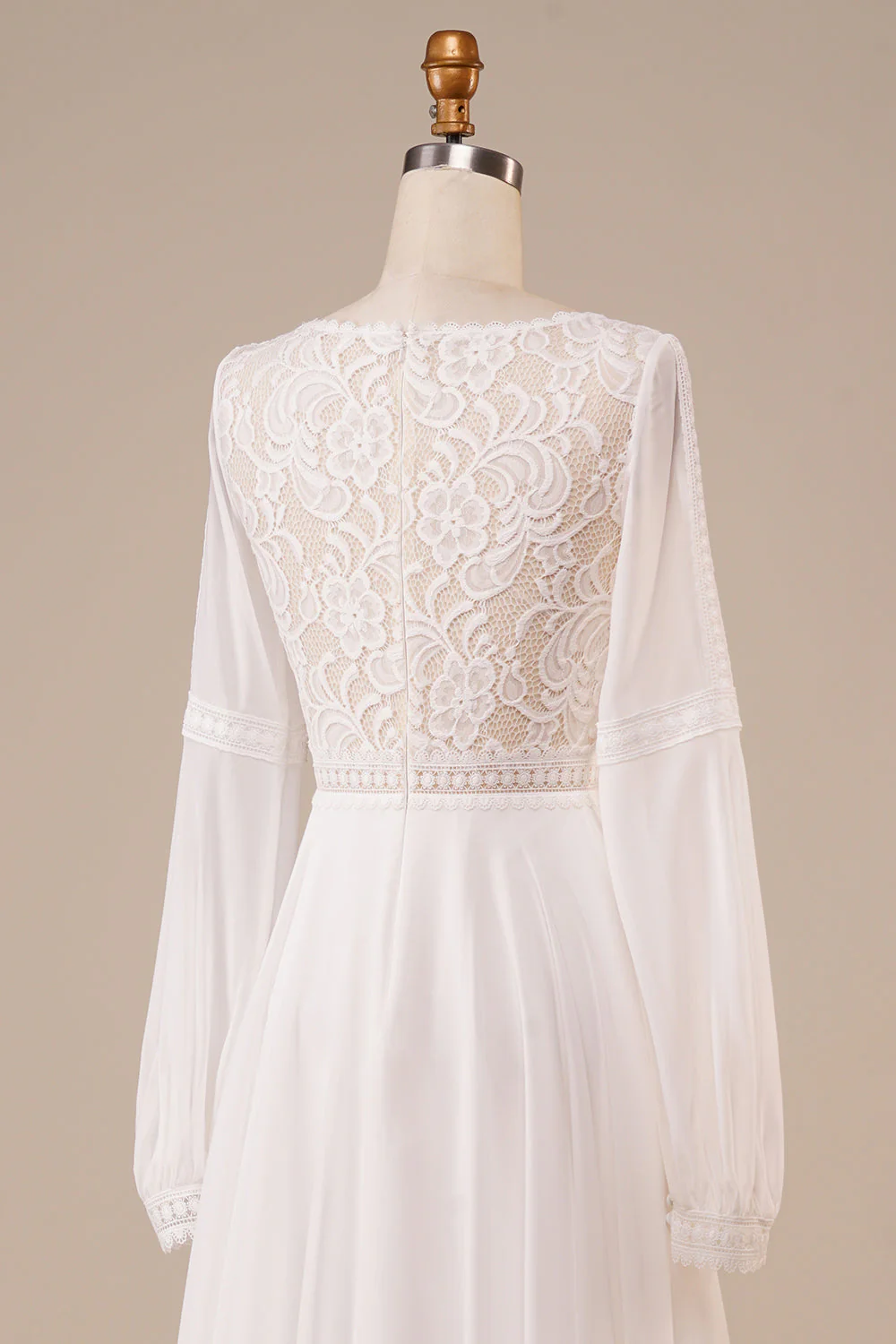 Long Sleeves Ivory Wedding Dress with Lace - Image 5