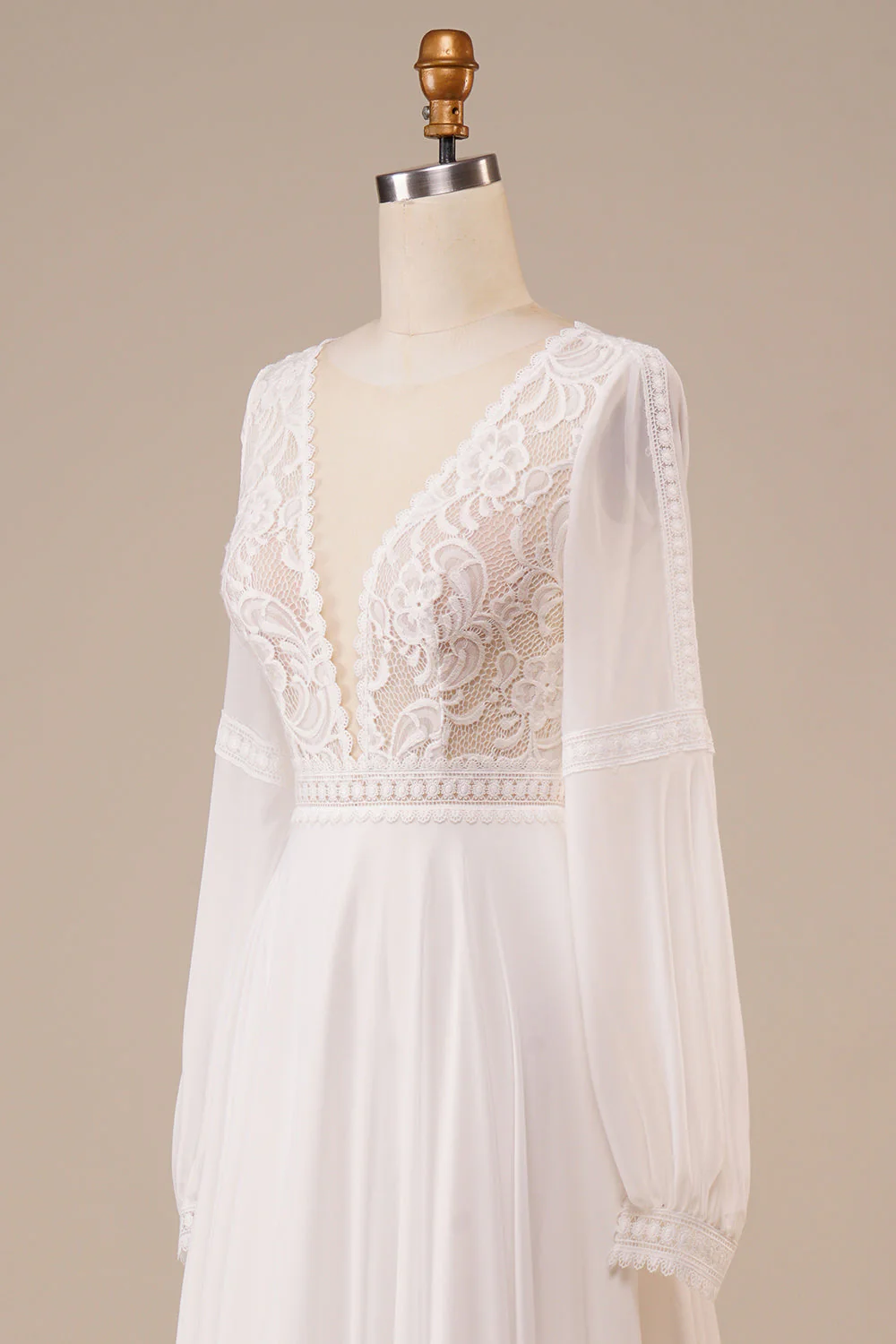 Long Sleeves Ivory Wedding Dress with Lace - Image 6