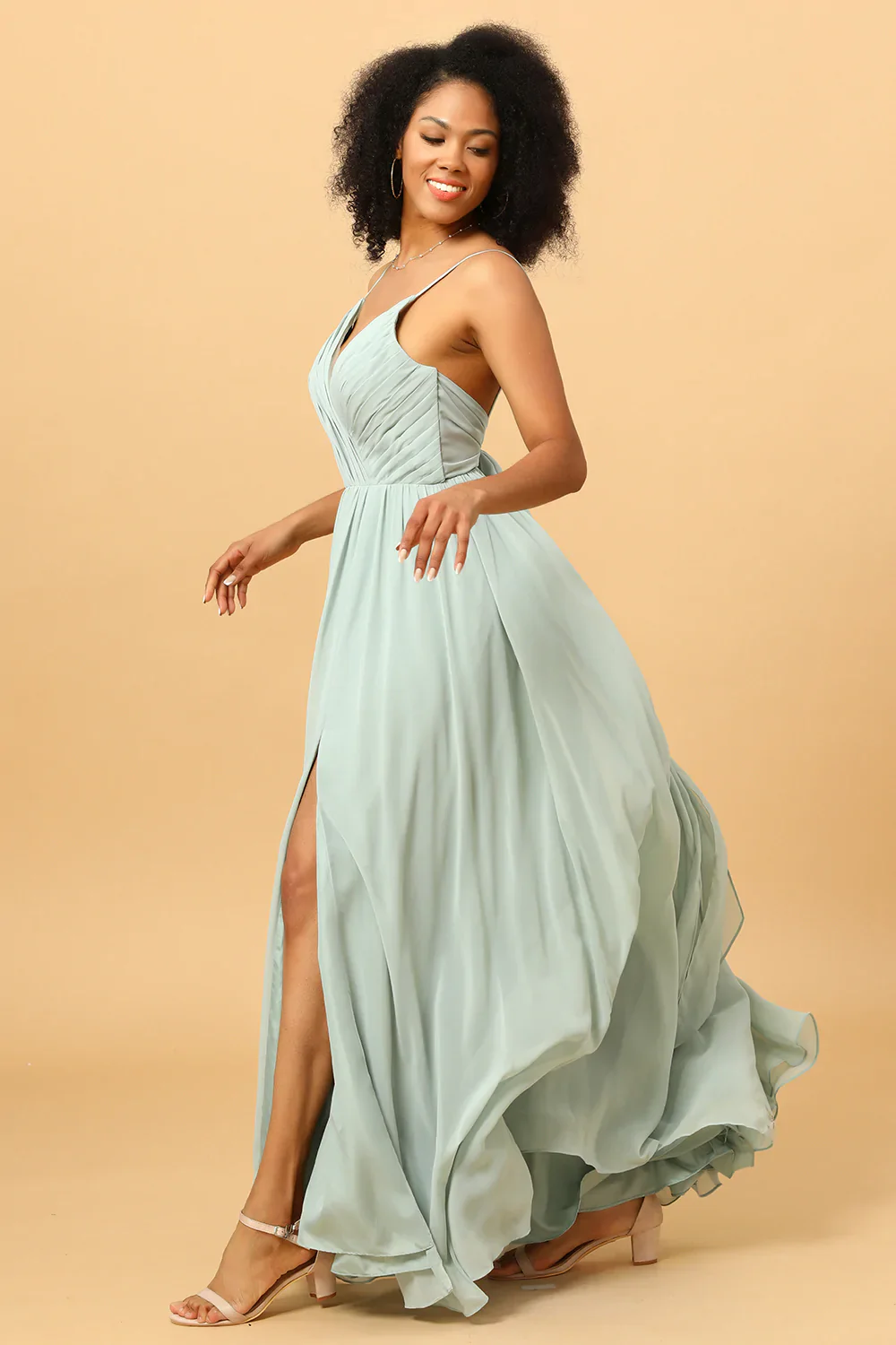 Mint Green A-Line Ruched Chiffon Bridesmaid Dress - Image 3