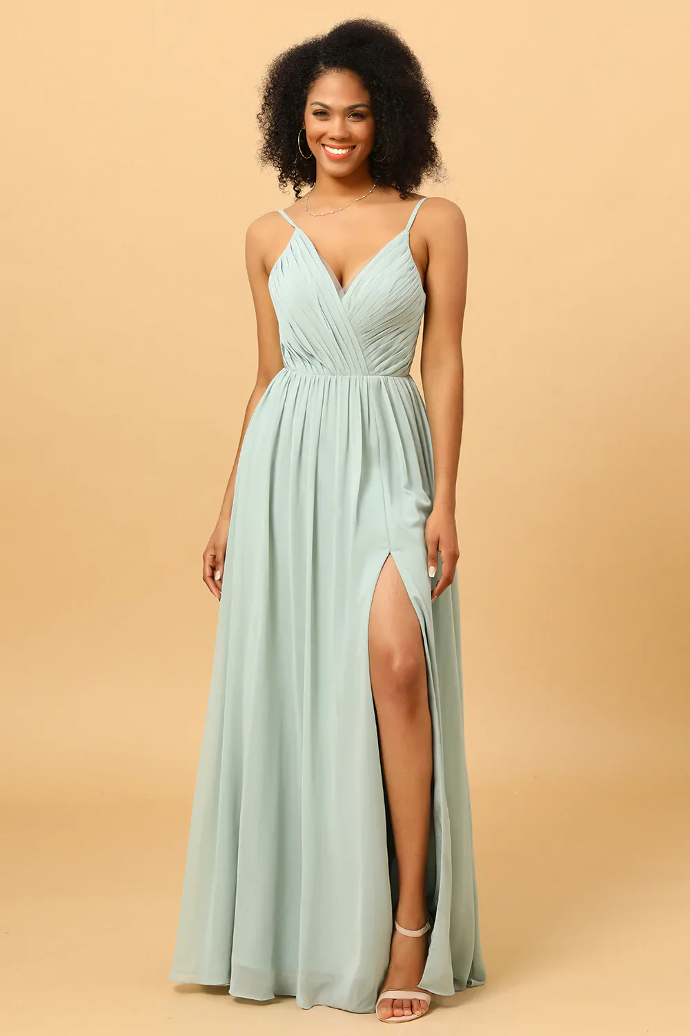 Mint Green A-Line Ruched Chiffon Bridesmaid Dress - Image 5
