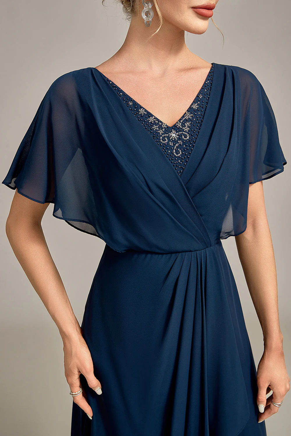 Navy A-Line Asymmetrical Sequins Mother of the Bride Dress With Beading - Image 6