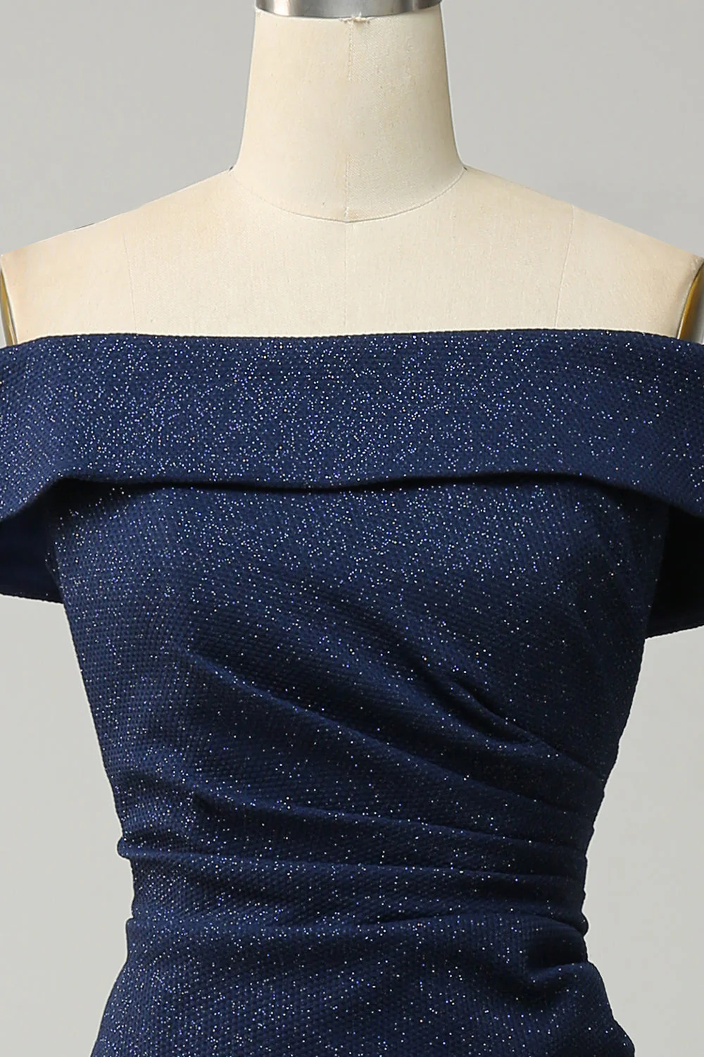 Navy Off The Shoulder Sparkly Sheath Long Bridesmaid Dress - Image 4