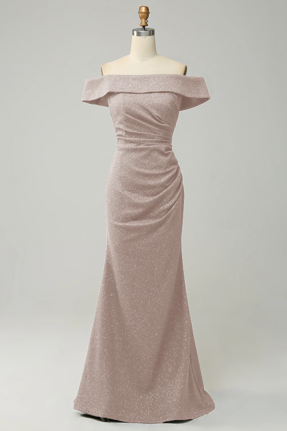 Navy Off The Shoulder Sparkly Sheath Long Bridesmaid Dress - Image 7