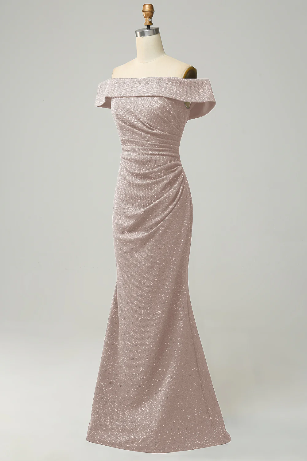 Navy Off The Shoulder Sparkly Sheath Long Bridesmaid Dress - Image 9