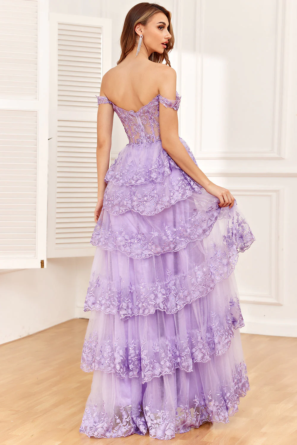 Off The Shoulder Hot Pink Prom Dress with Sequins - Image 10