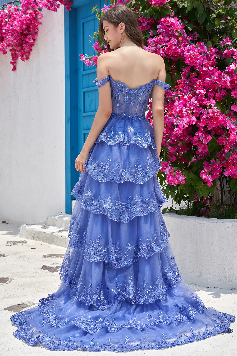 Off The Shoulder Hot Pink Prom Dress with Sequins - Image 16