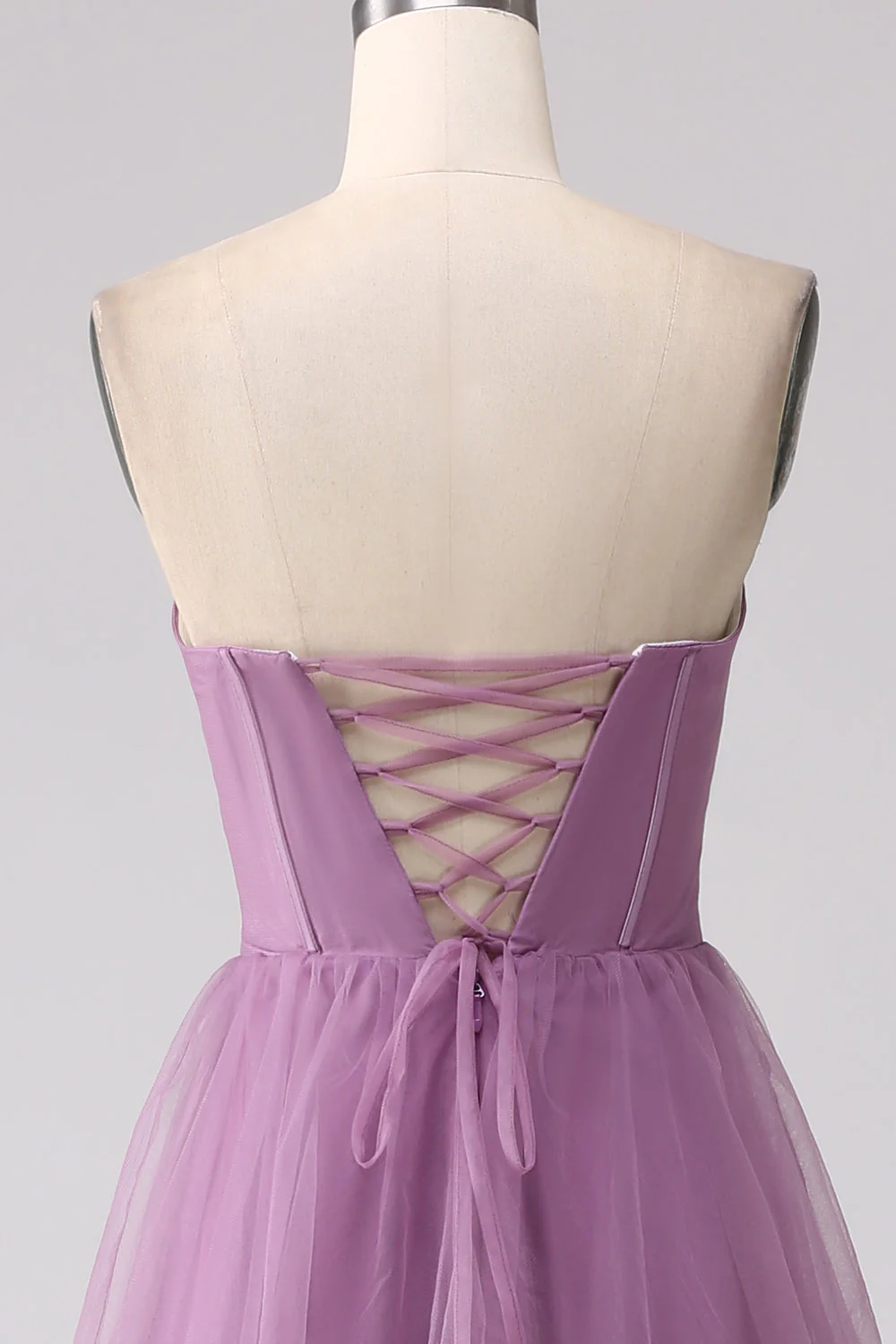 Purple A Line Tulle Tiered Pleated Long Prom Dress with Slit - Image 10