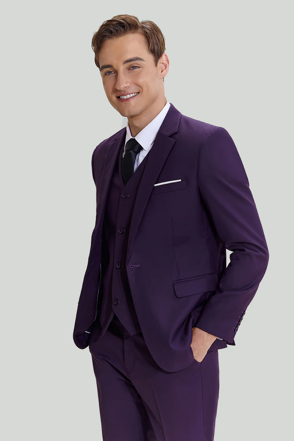 Purple Notched Lapel 3 Piece One Button Men's Suits - Image 6