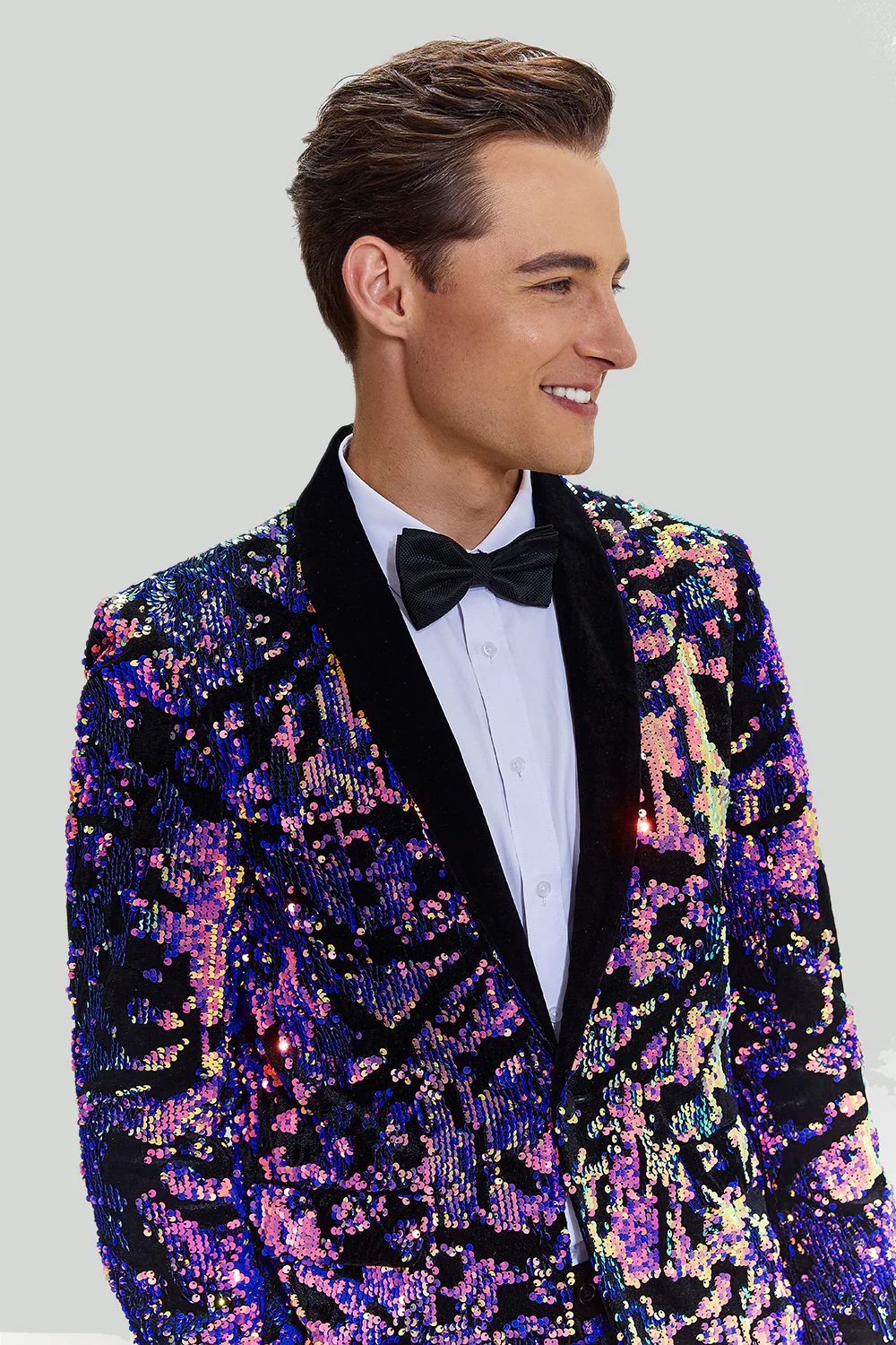 Purple Sequins Mens Two-Piece Suit Shawl Lapel One Button Tuxedo - Image 3