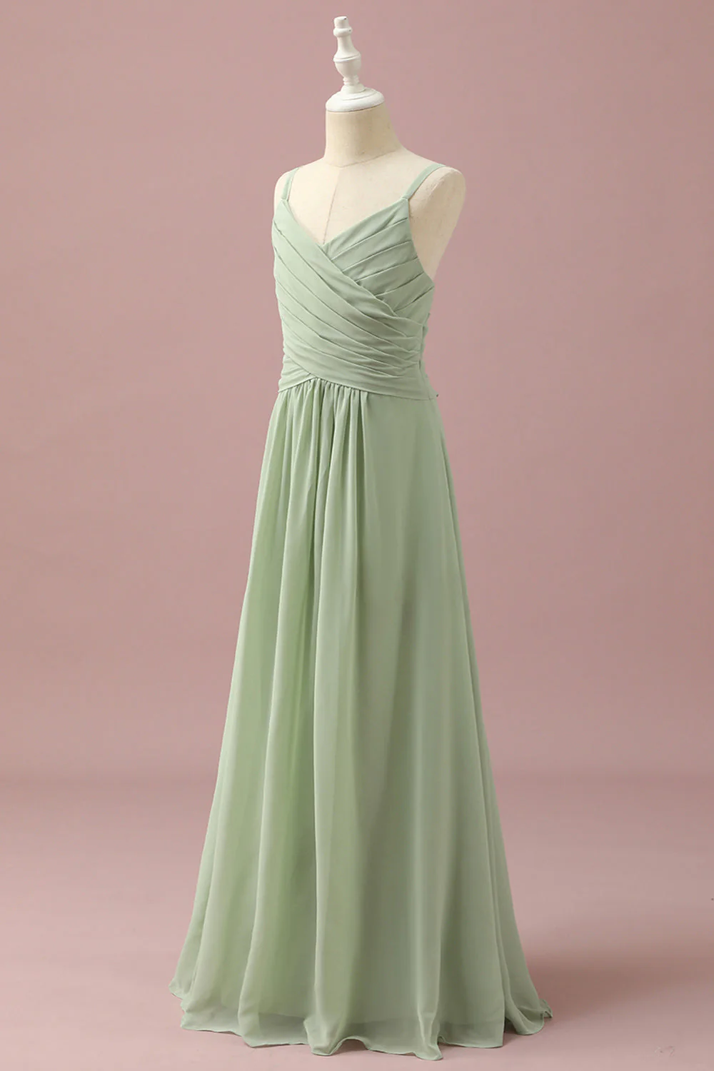 Sage Straps Chiffon Junior Bridesmaid Dress - Image 3