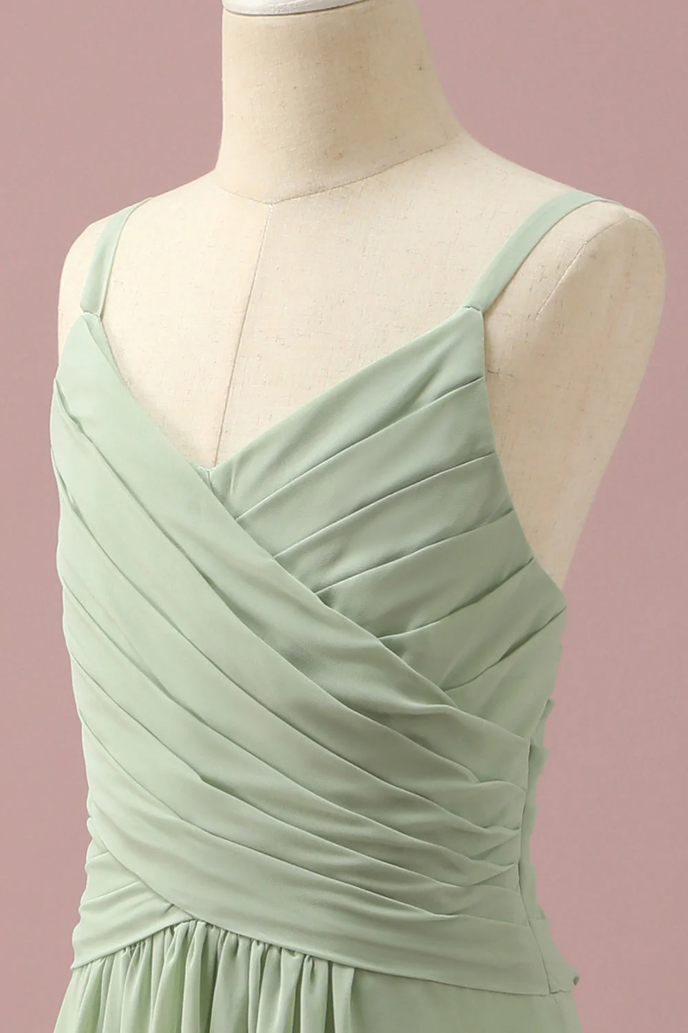 Sage Straps Chiffon Junior Bridesmaid Dress - Image 6
