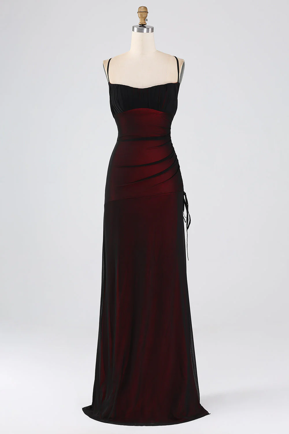 Sheath Spaghetti Straps Floor Length Black Red Bridesmaid Dress - Image 3