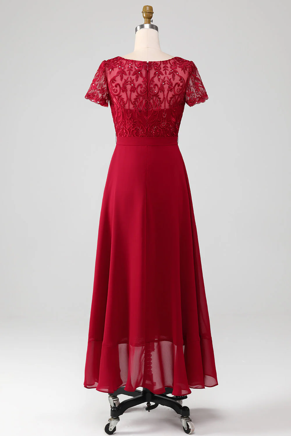 Sparkly Burgundy Asymmetrical Sequin Mother of Bride Dress with Appliques - Image 8