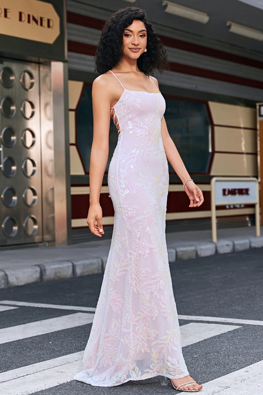 Trendy Sheath Spaghetti Straps Pink Long Prom Dress with Split Front - Image 7