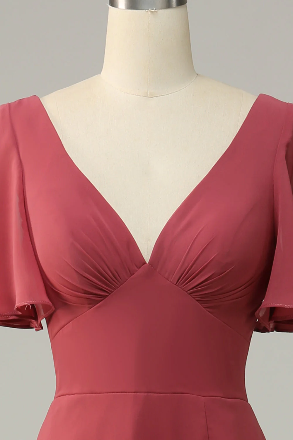 V Neck Short Sleeves Open Back Bridesmaid Dress - Image 4