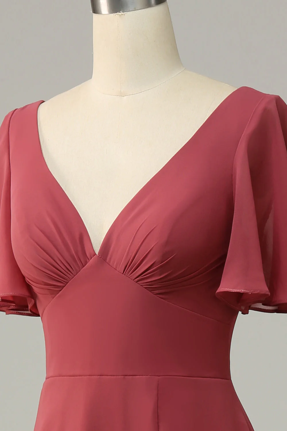 V Neck Short Sleeves Open Back Bridesmaid Dress - Image 5